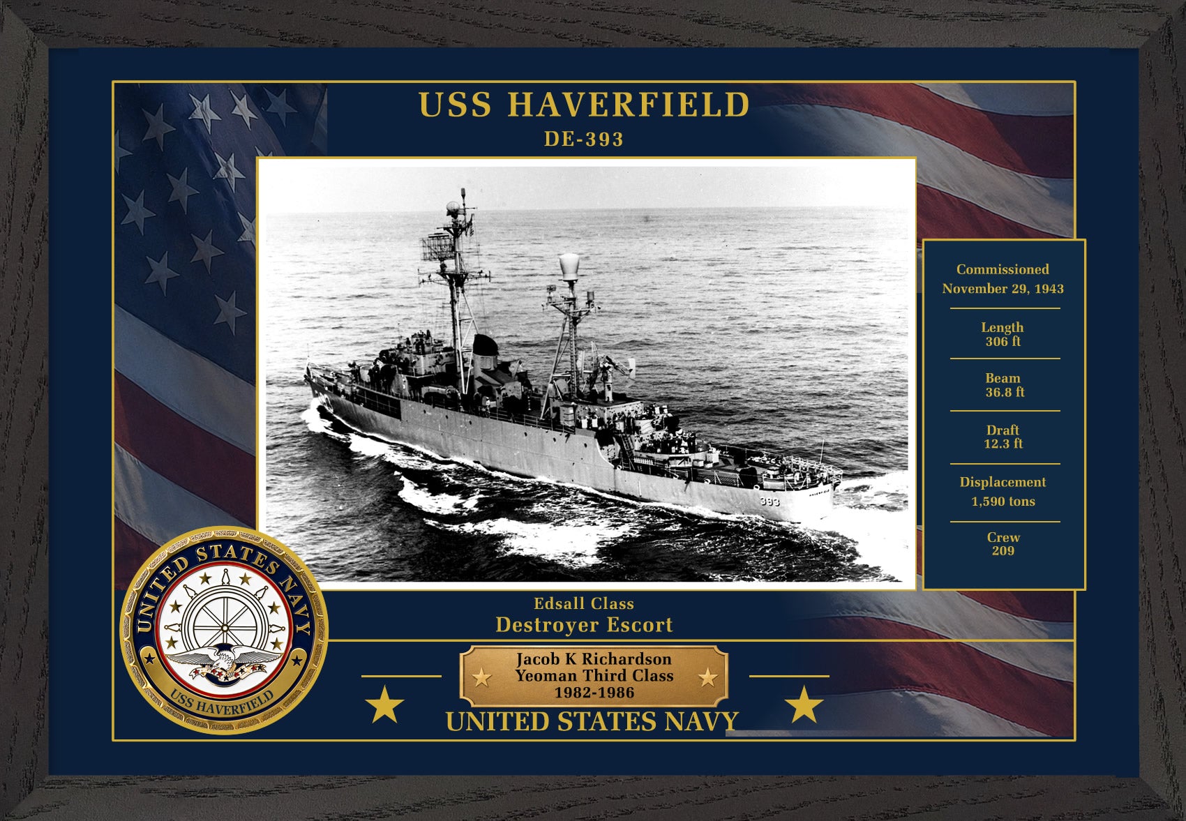 USS Haverfield DE-393 Framed Patriotic Photo