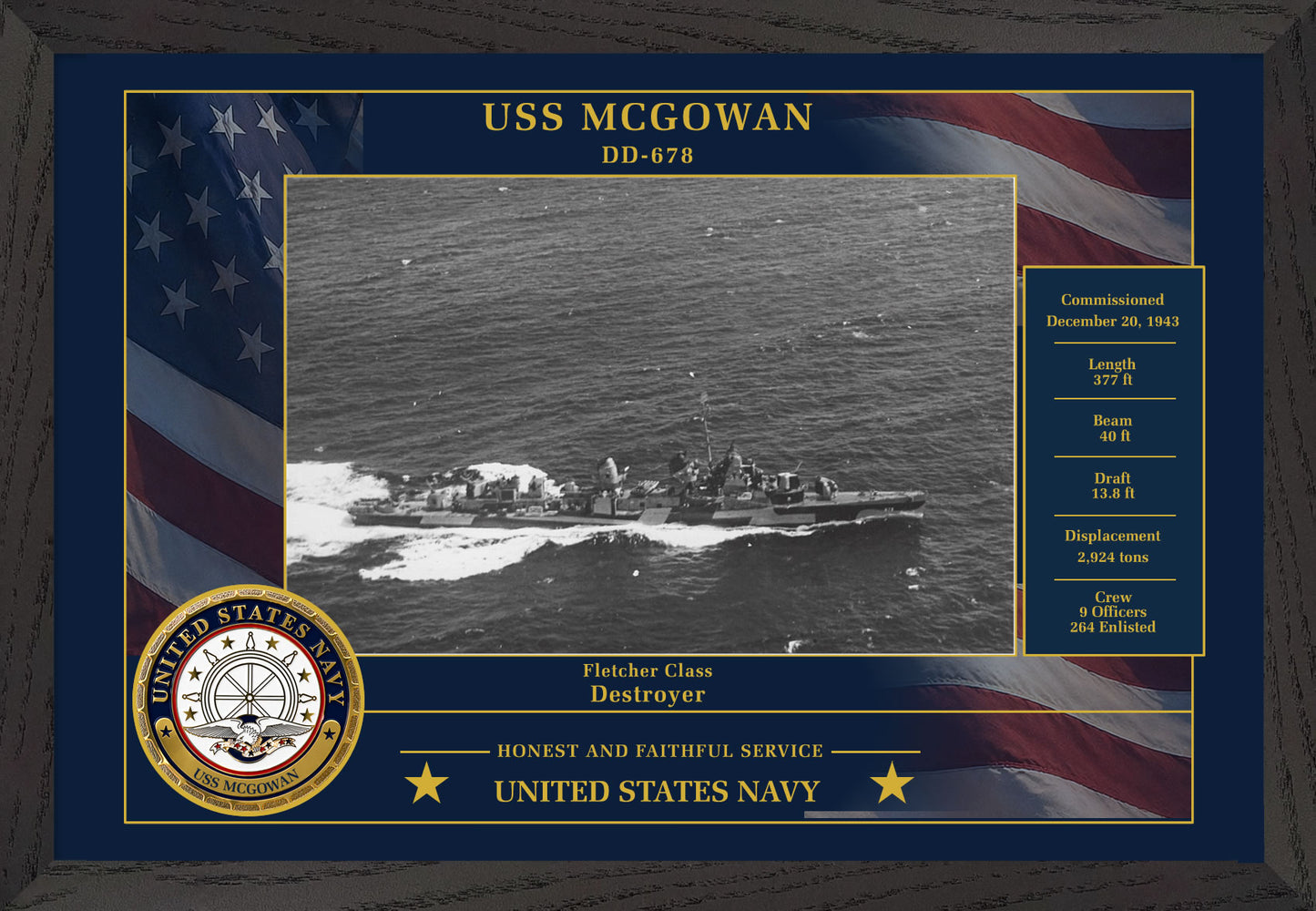 USS Mcgowan DD-678 Framed Patriotic Photo