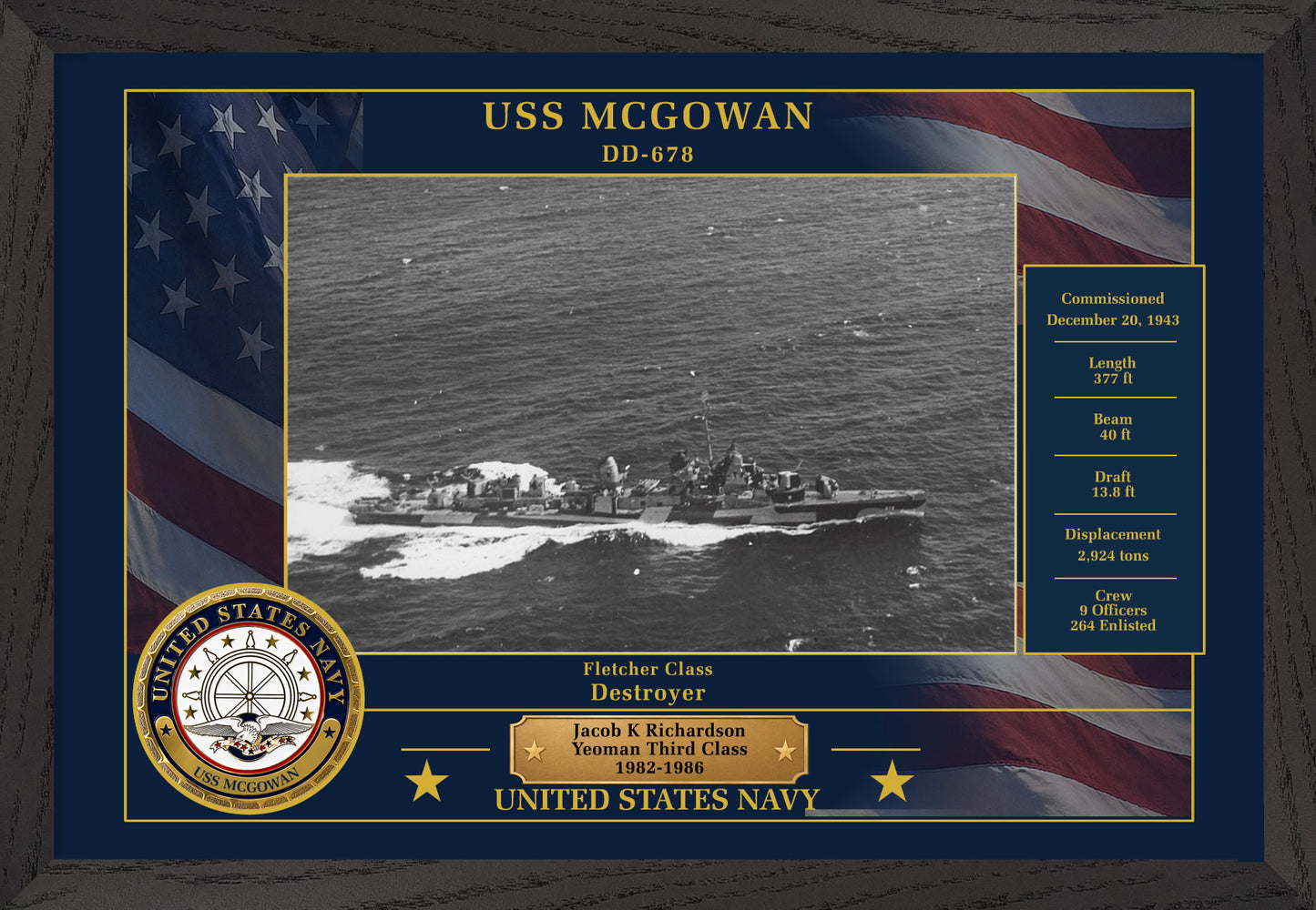 USS Mcgowan DD-678 Framed Patriotic Photo