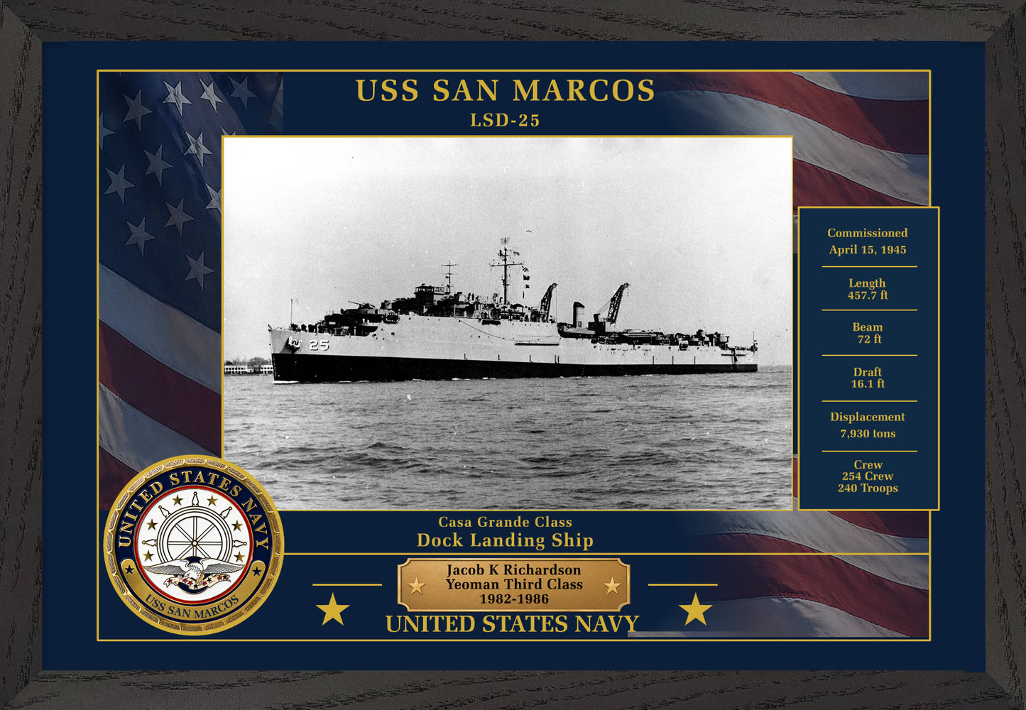 USS San Marcos LSD-25 Framed Patriotic Photo