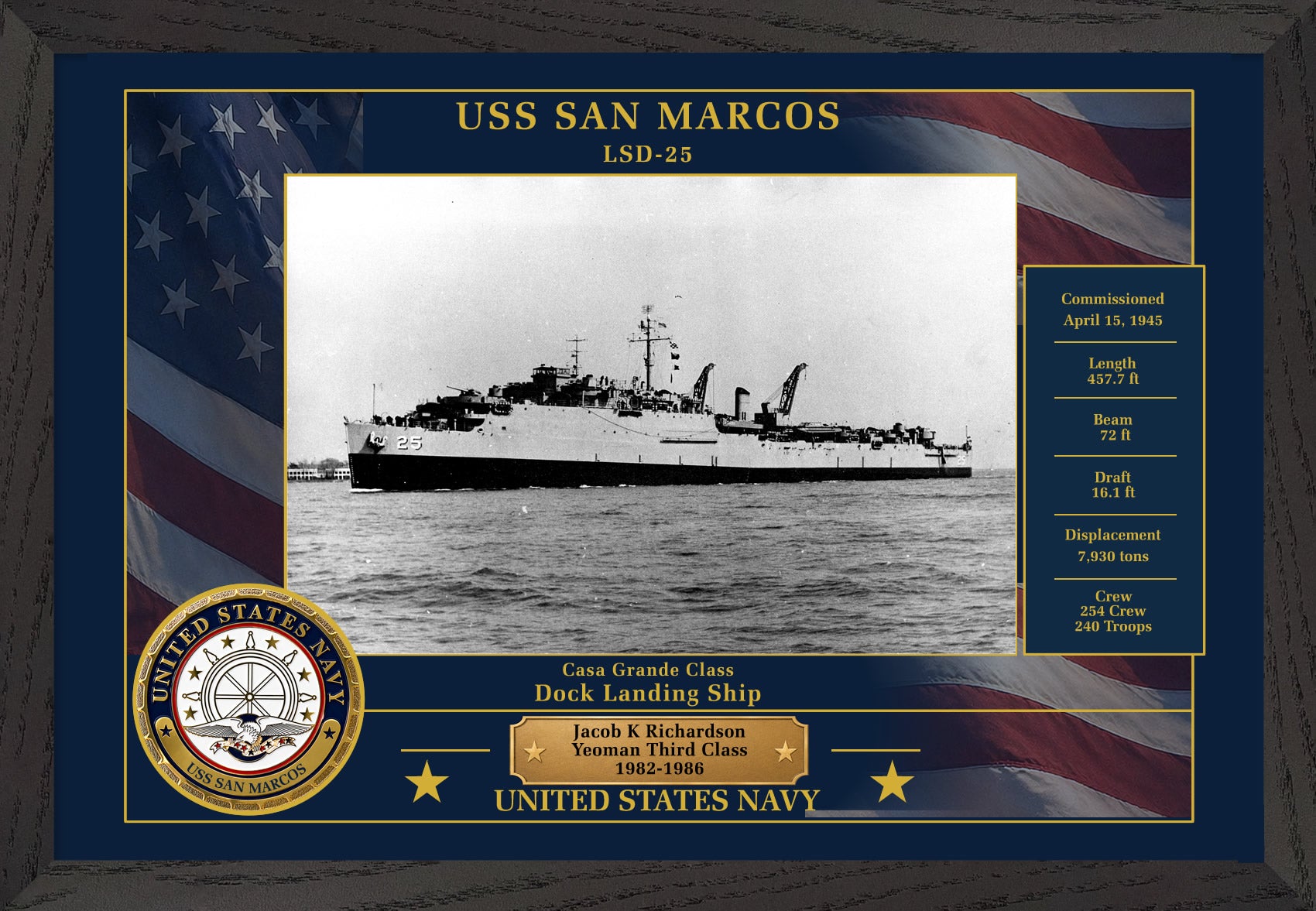 USS San Marcos LSD-25 Framed Patriotic Photo