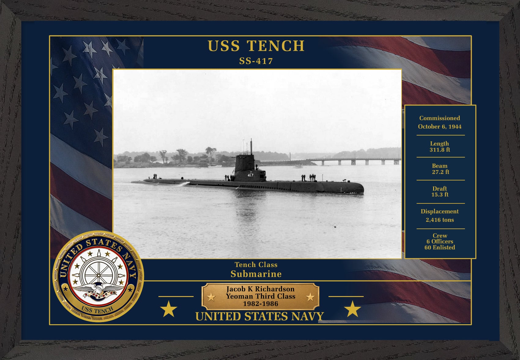 USS Tench SS-417 Framed Patriotic Photo