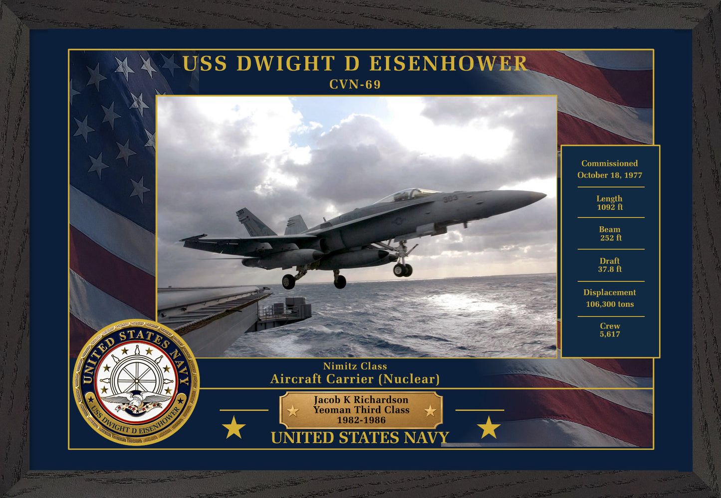 USS Dwight D Eisenhower CVN-69 Framed Patriotic Photo