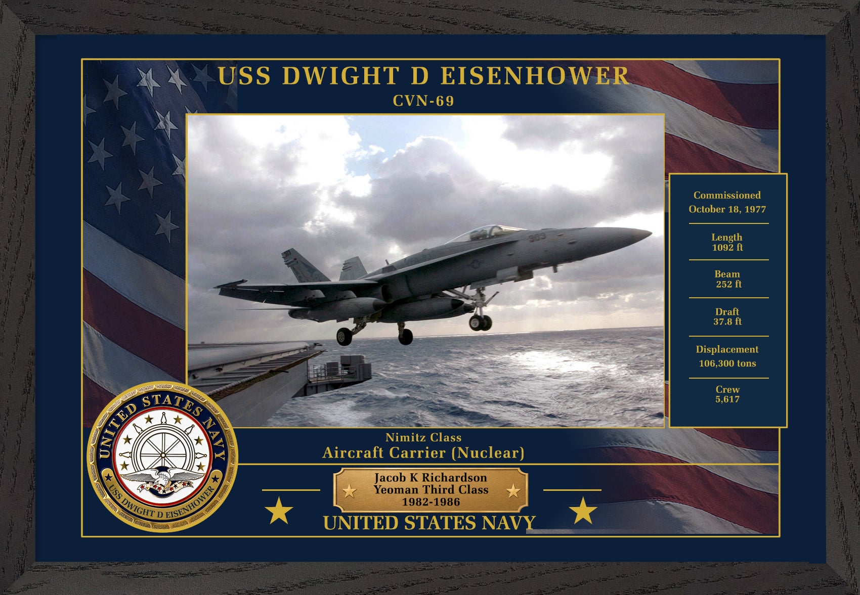 USS Dwight D Eisenhower CVN-69 Framed Patriotic Photo