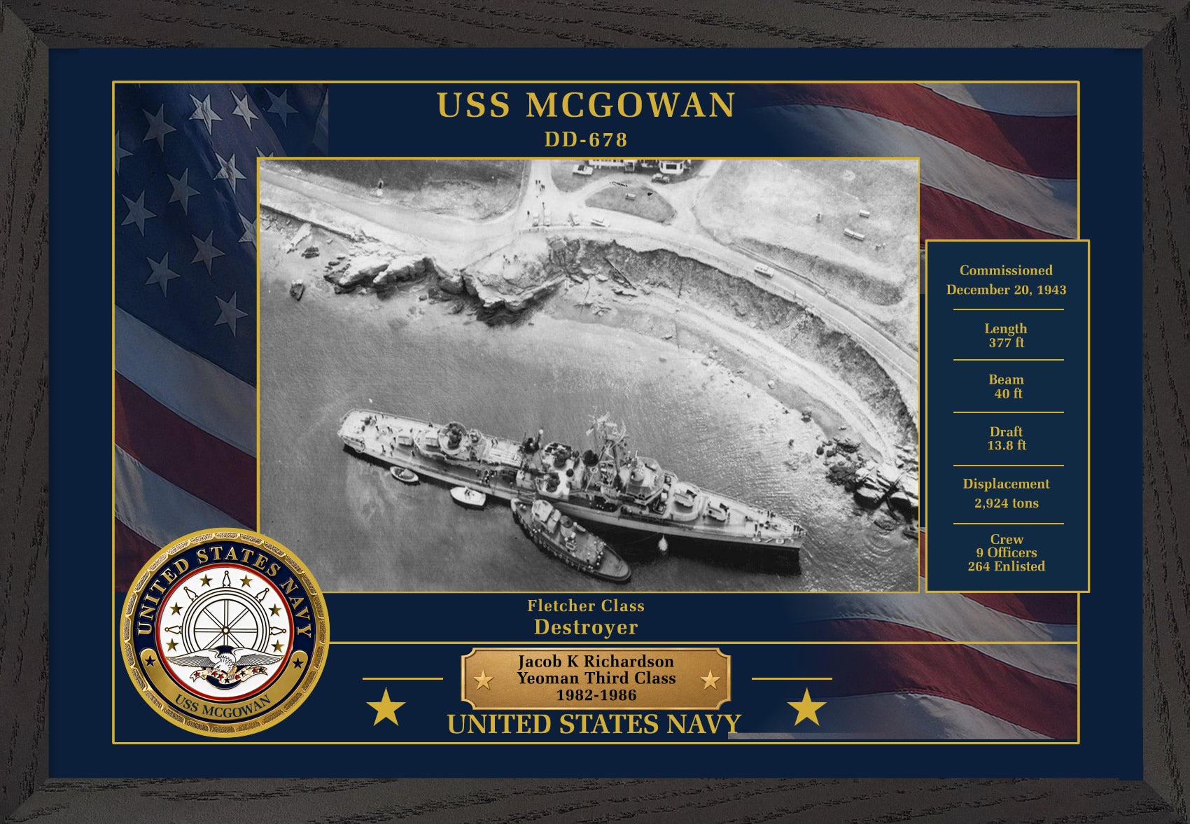 USS Mcgowan DD-678 Framed Patriotic Photo