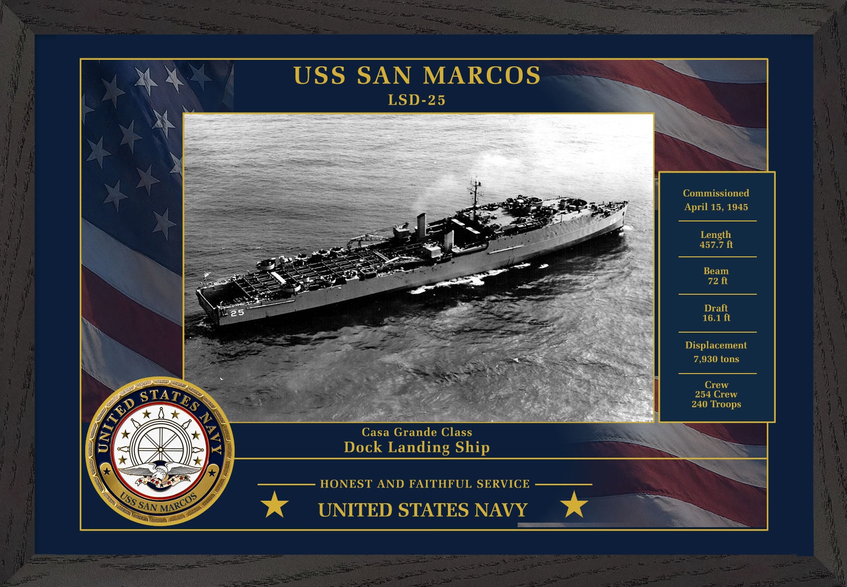 USS San Marcos LSD-25 Framed Patriotic Photo