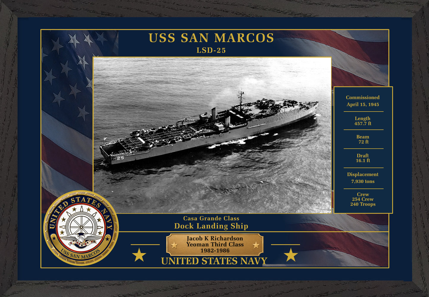 USS San Marcos LSD-25 Framed Patriotic Photo