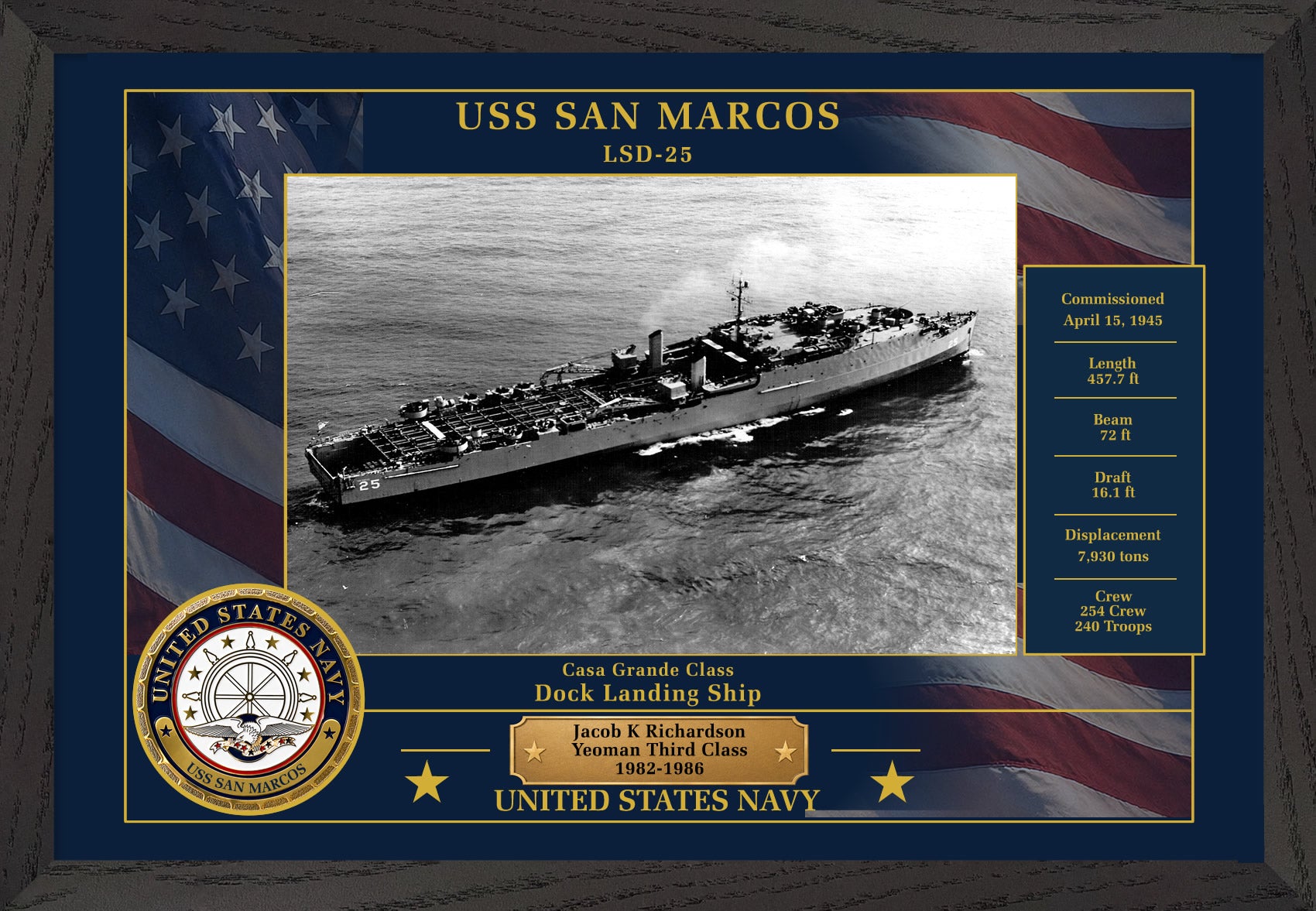 USS San Marcos LSD-25 Framed Patriotic Photo