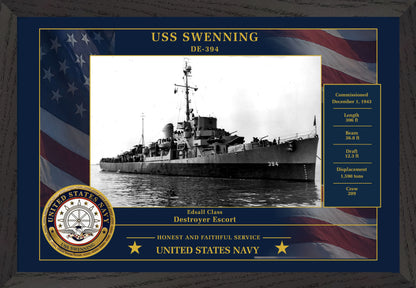 USS Swenning DE-394 Framed Patriotic Photo