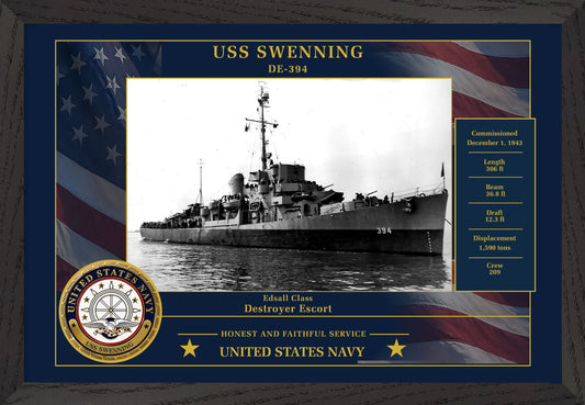 USS Swenning DE-394 Framed Patriotic Photo