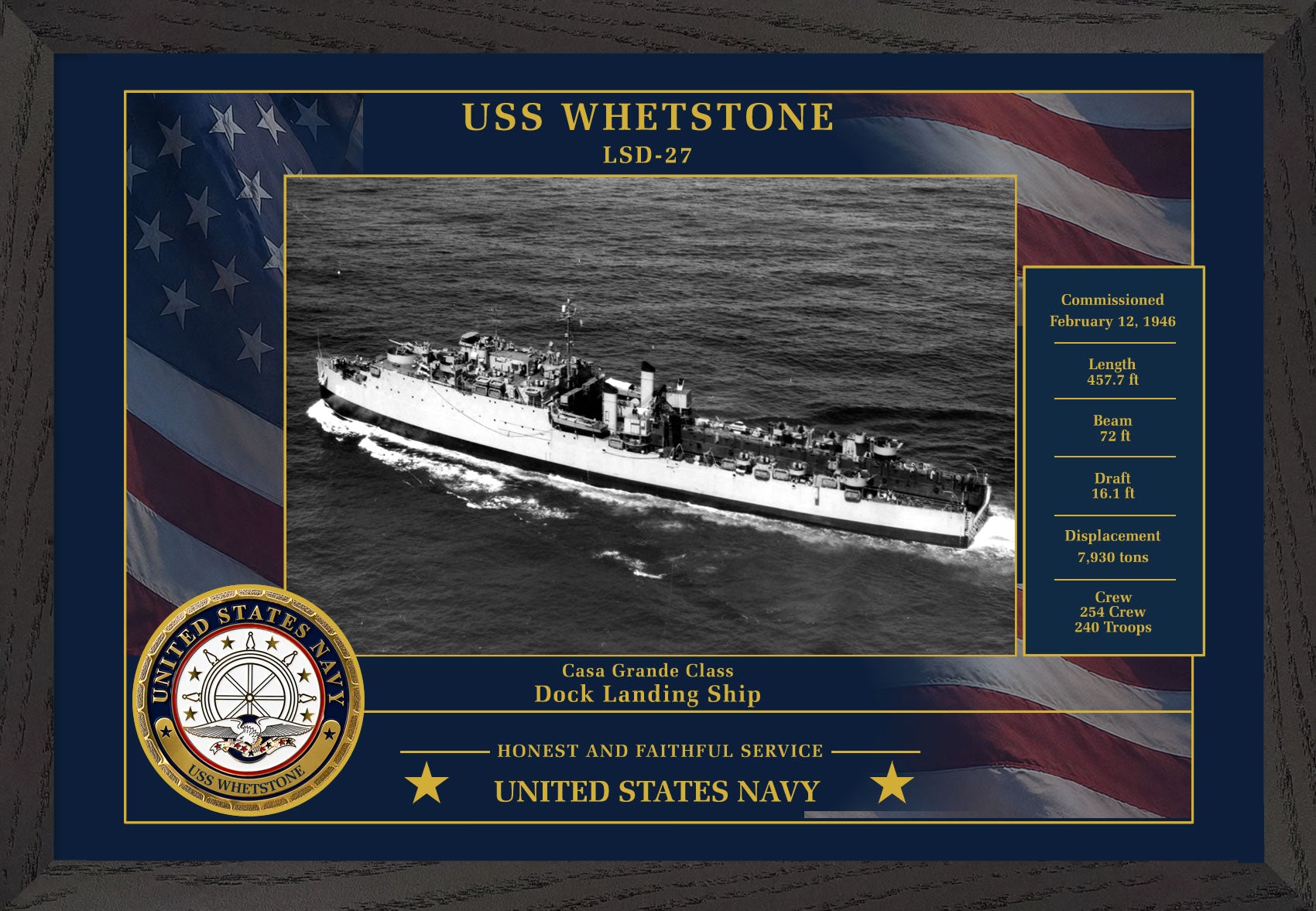 USS Whetstone LSD-27 Framed Patriotic Photo