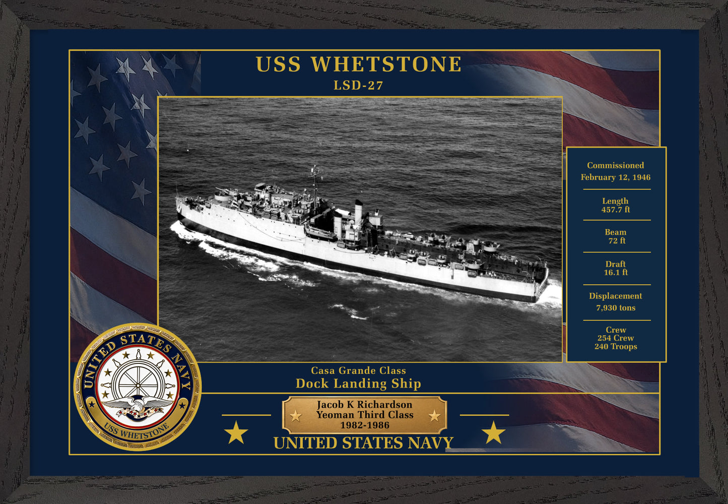 USS Whetstone LSD-27 Framed Patriotic Photo