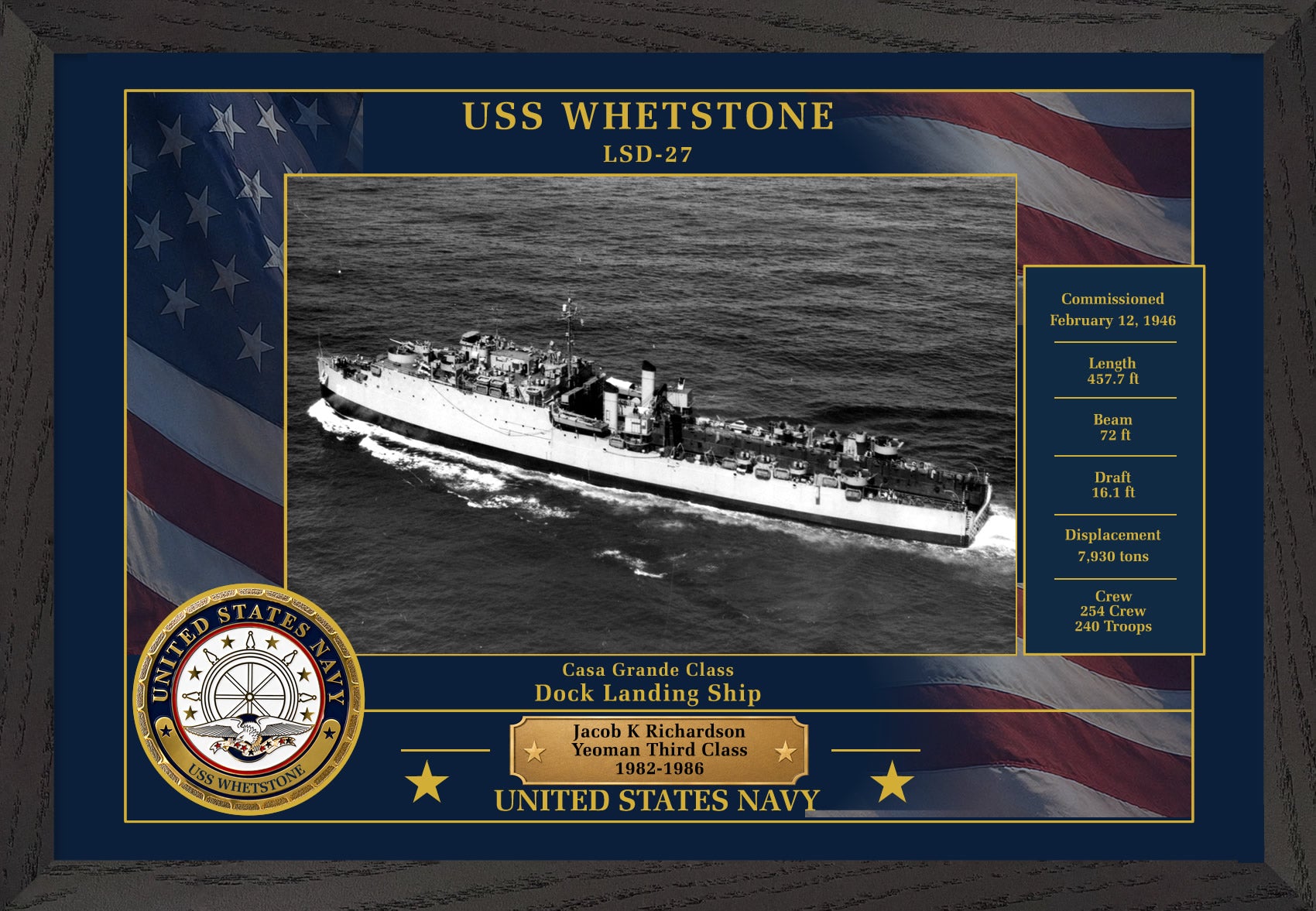 USS Whetstone LSD-27 Framed Patriotic Photo