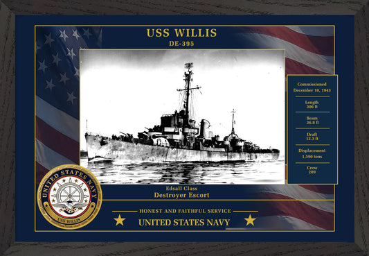 USS Willis DE-395 Framed Patriotic Photo
