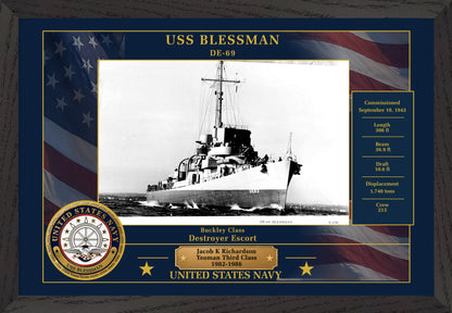 USS Blessman DE-69 Framed Patriotic Photo