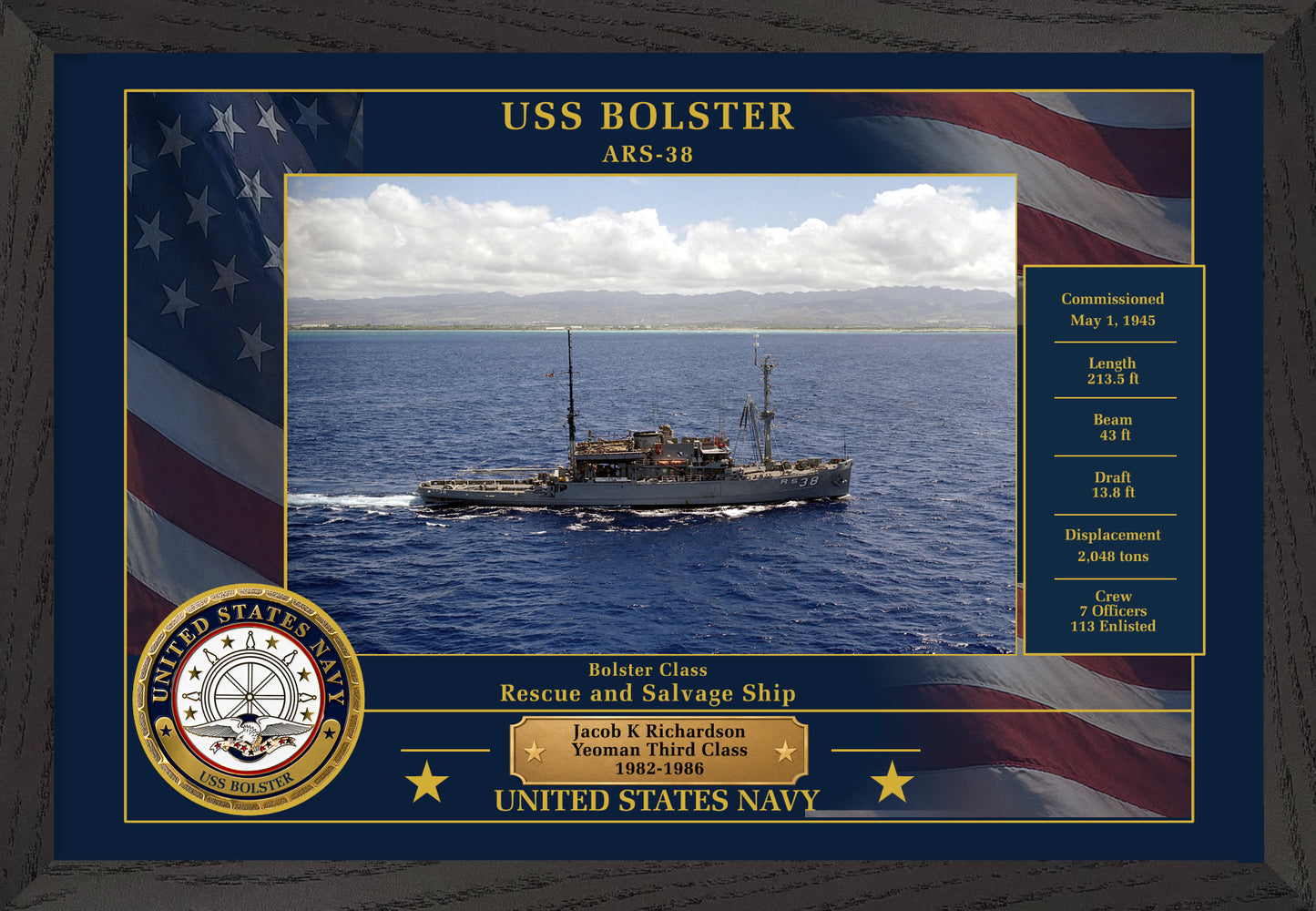 USS Bolster ARS-38 Framed Patriotic Photo