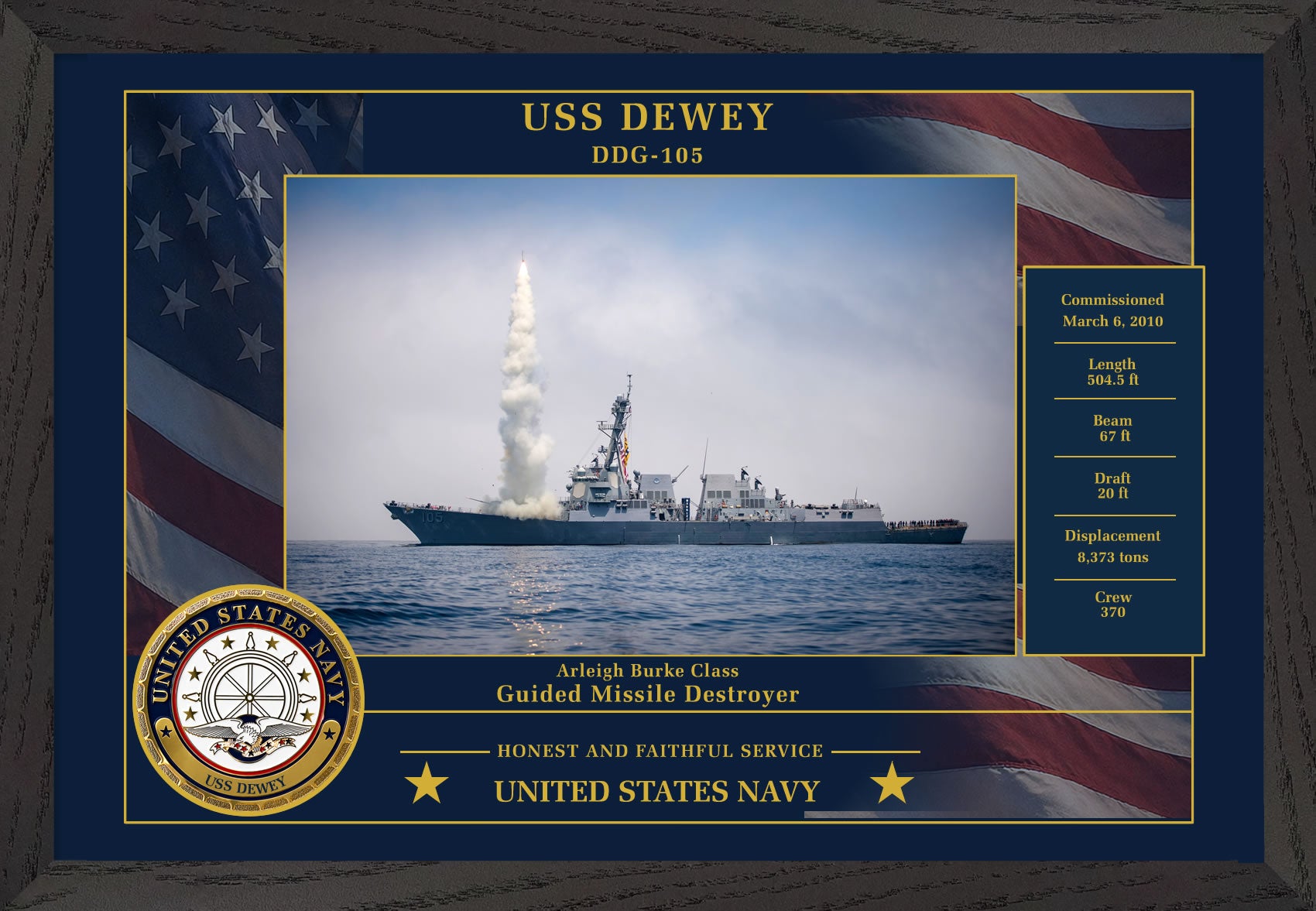 USS Dewey DDG-105 Framed Patriotic Photo