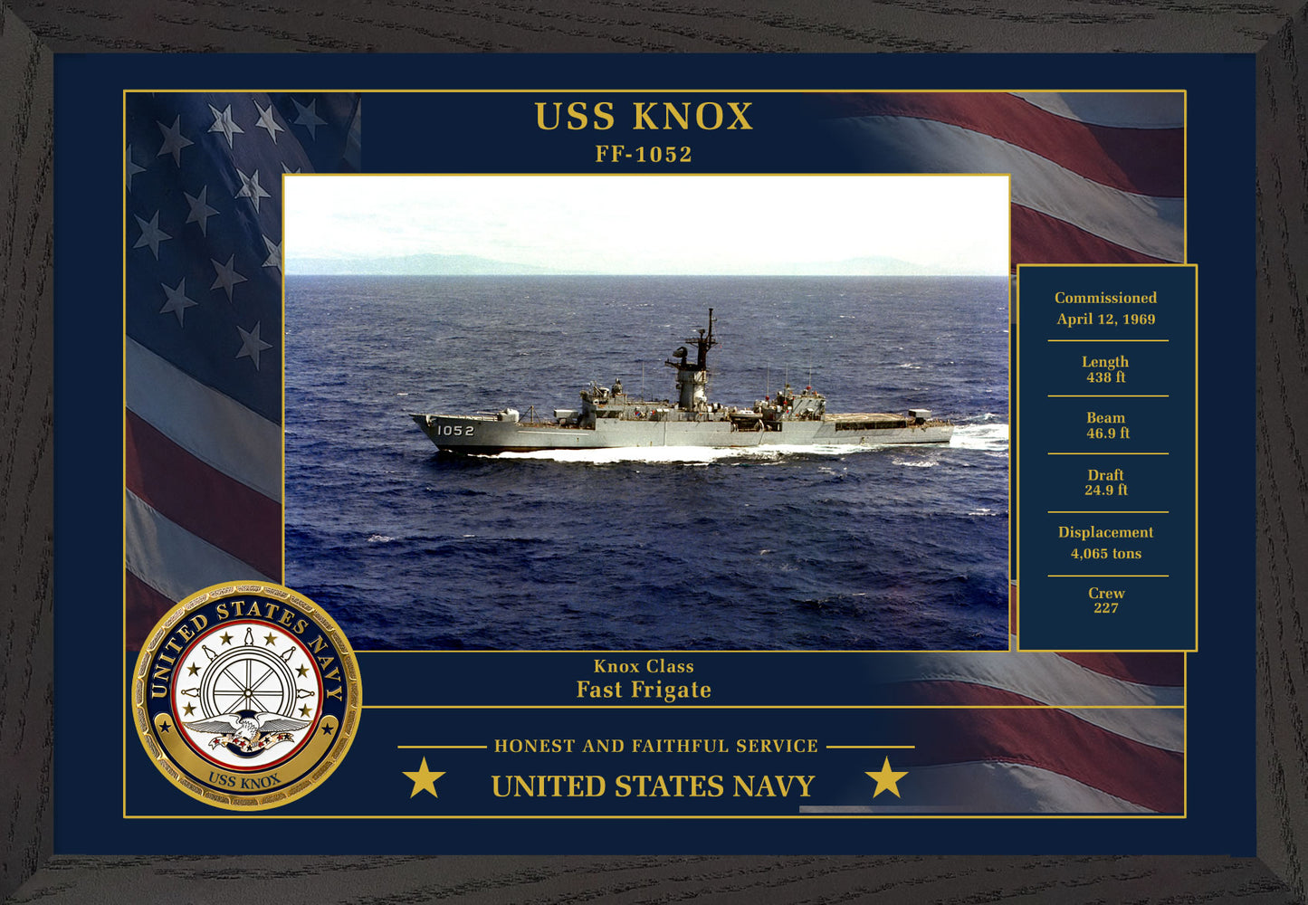 USS Knox FF-1052 Framed Patriotic Photo