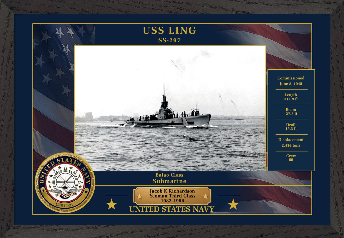 USS Ling SS-297 Framed Patriotic Photo
