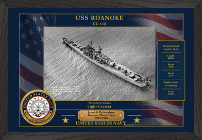 USS Roanoke CL-145 Framed Patriotic Photo