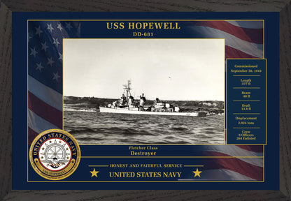 USS Hopewell DD-681 Framed Patriotic Photo