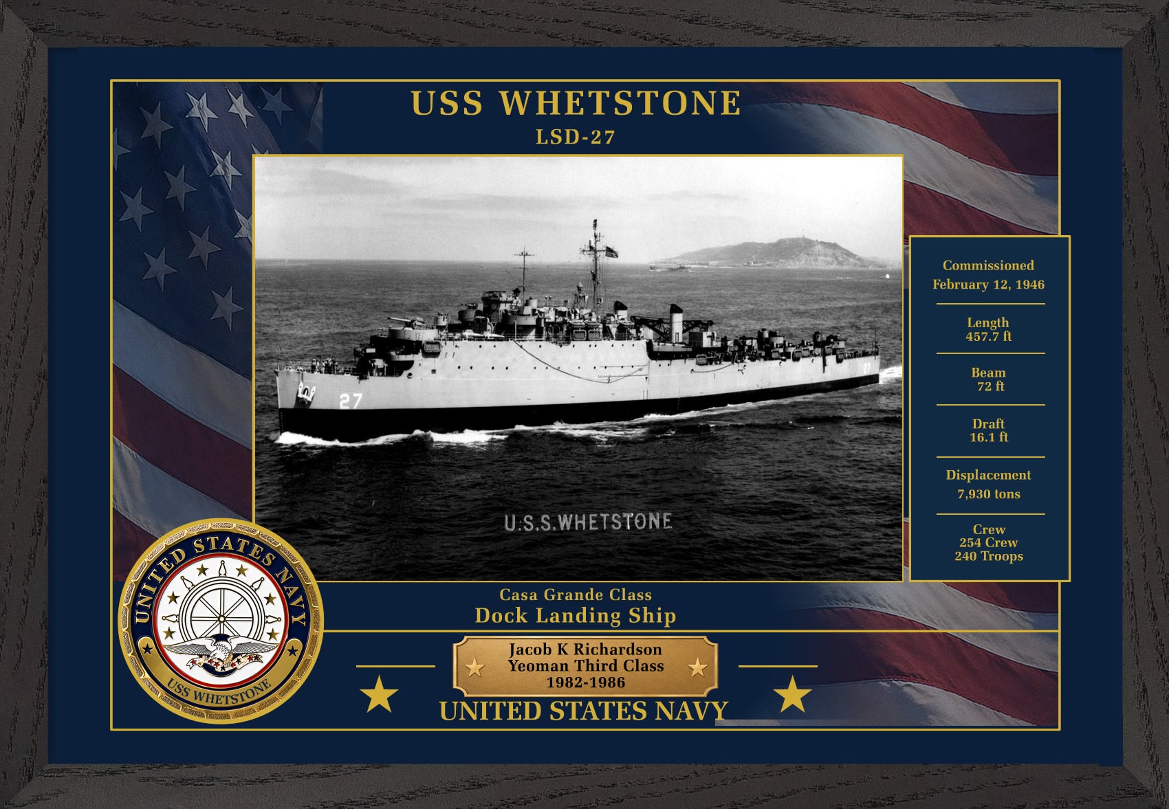 USS Whetstone LSD-27 Framed Patriotic Photo