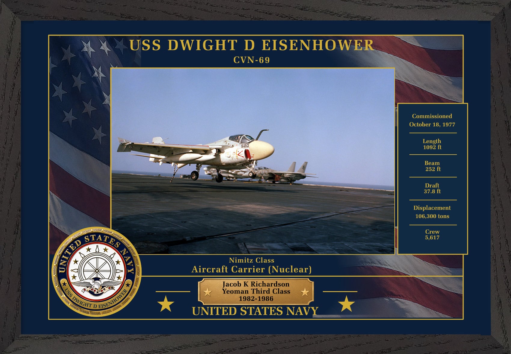 USS Dwight D Eisenhower CVN-69 Framed Patriotic Photo