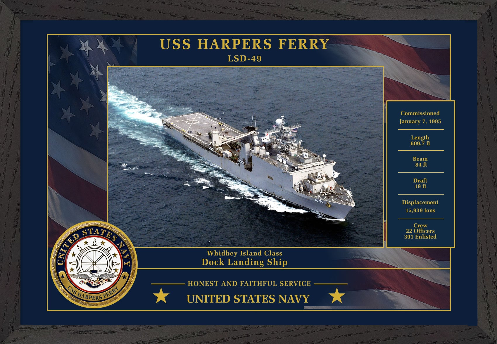 USS Harpers Ferry LSD-49 Framed Patriotic Photo