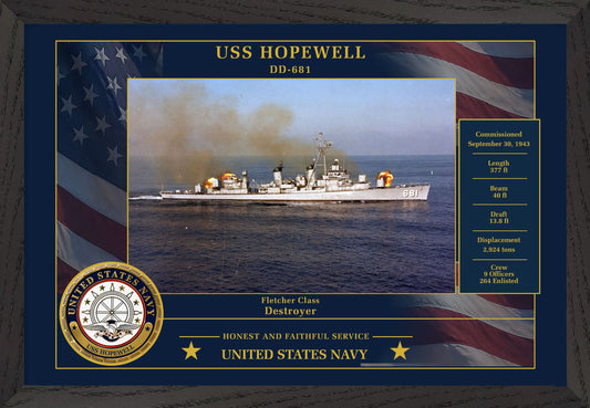 USS Hopewell DD-681 Framed Patriotic Photo