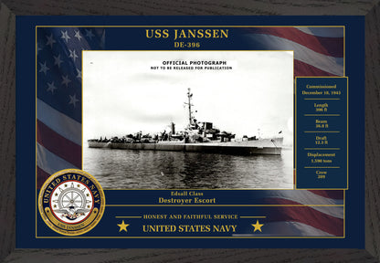 USS Janssen DE-396 Framed Patriotic Photo