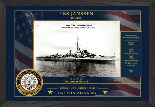 USS Janssen DE-396 Framed Patriotic Photo