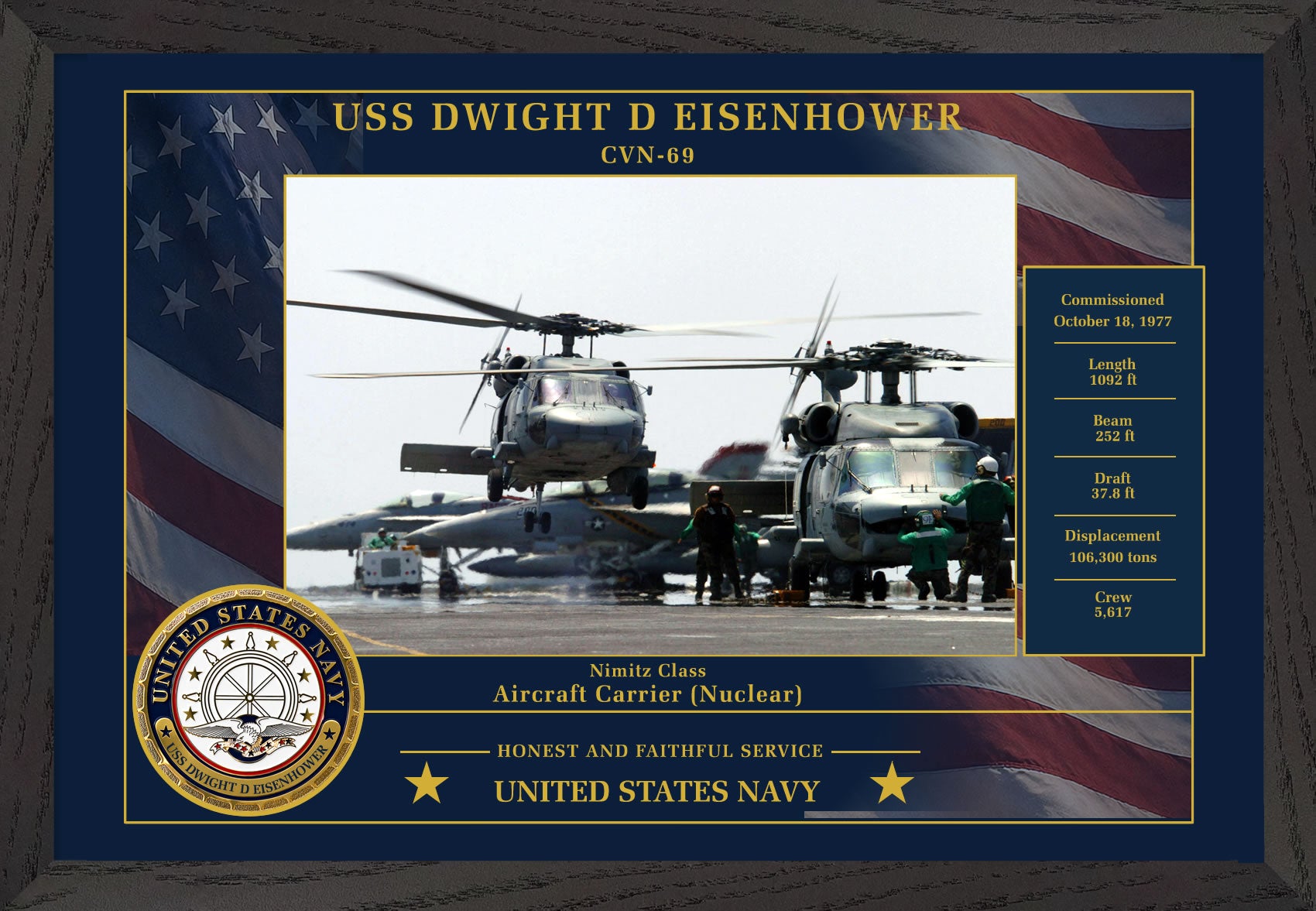 USS Dwight D Eisenhower CVN-69 Framed Patriotic Photo