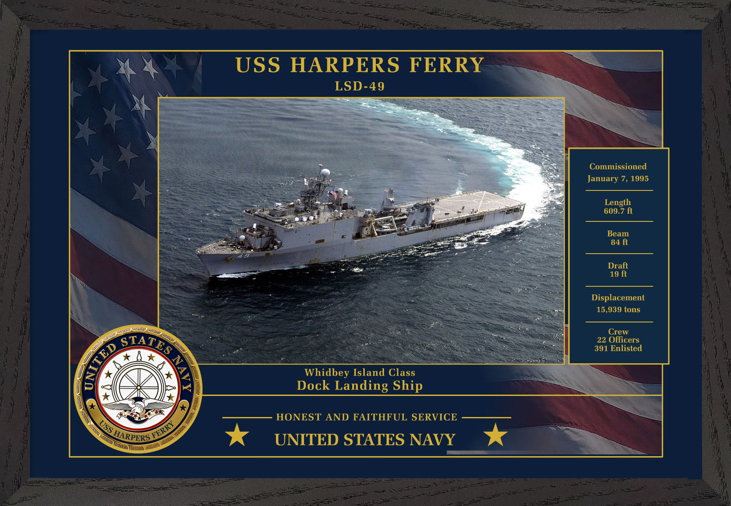 USS Harpers Ferry LSD-49 Framed Patriotic Photo