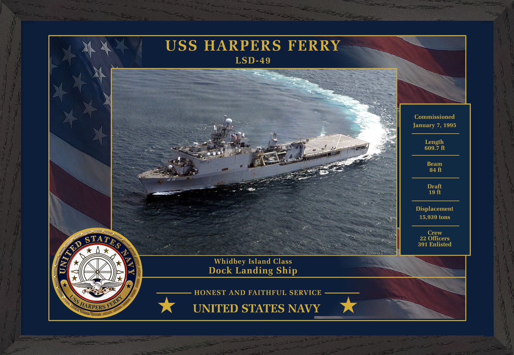 USS Harpers Ferry LSD-49 Framed Patriotic Photo