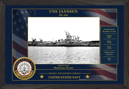 USS Janssen DE-396 Framed Patriotic Photo