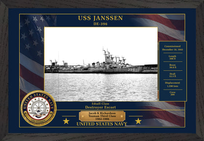 USS Janssen DE-396 Framed Patriotic Photo