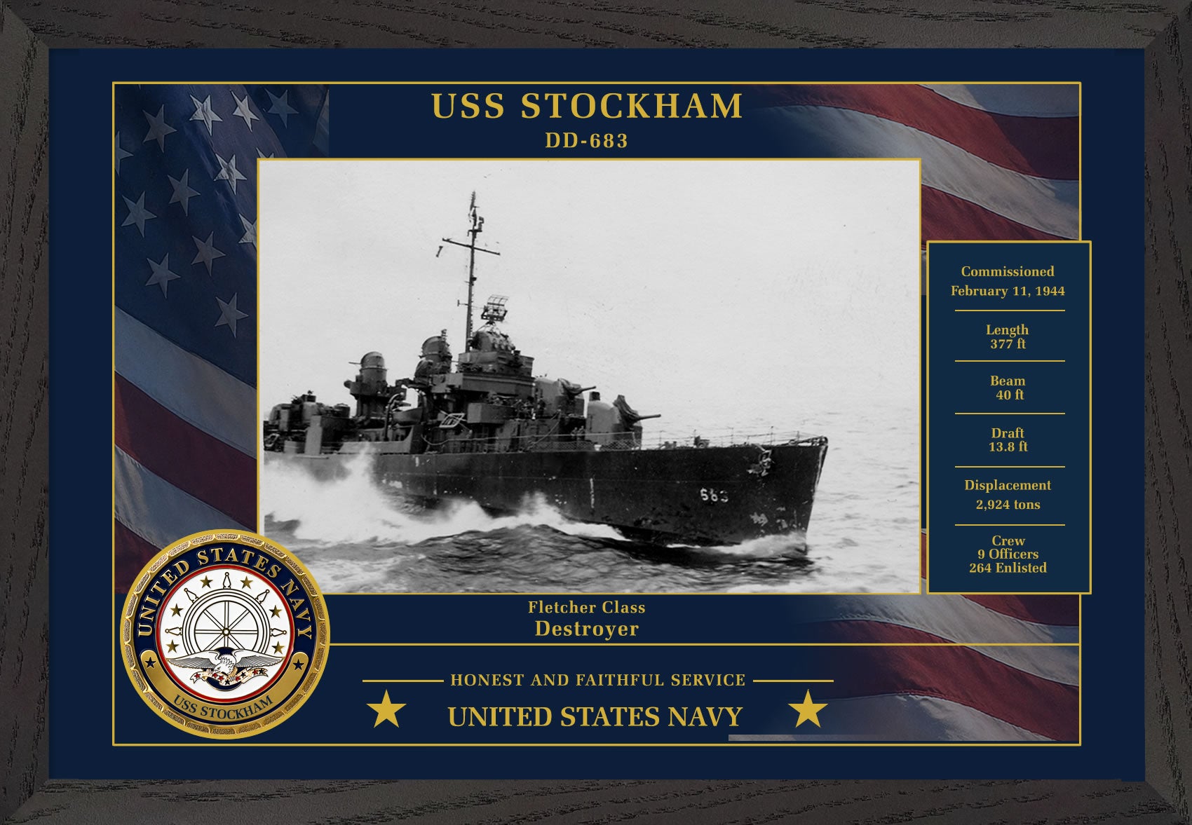USS Stockham DD-683 Framed Patriotic Photo