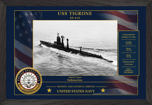 USS Tigrone SS-419 Framed Patriotic Photo