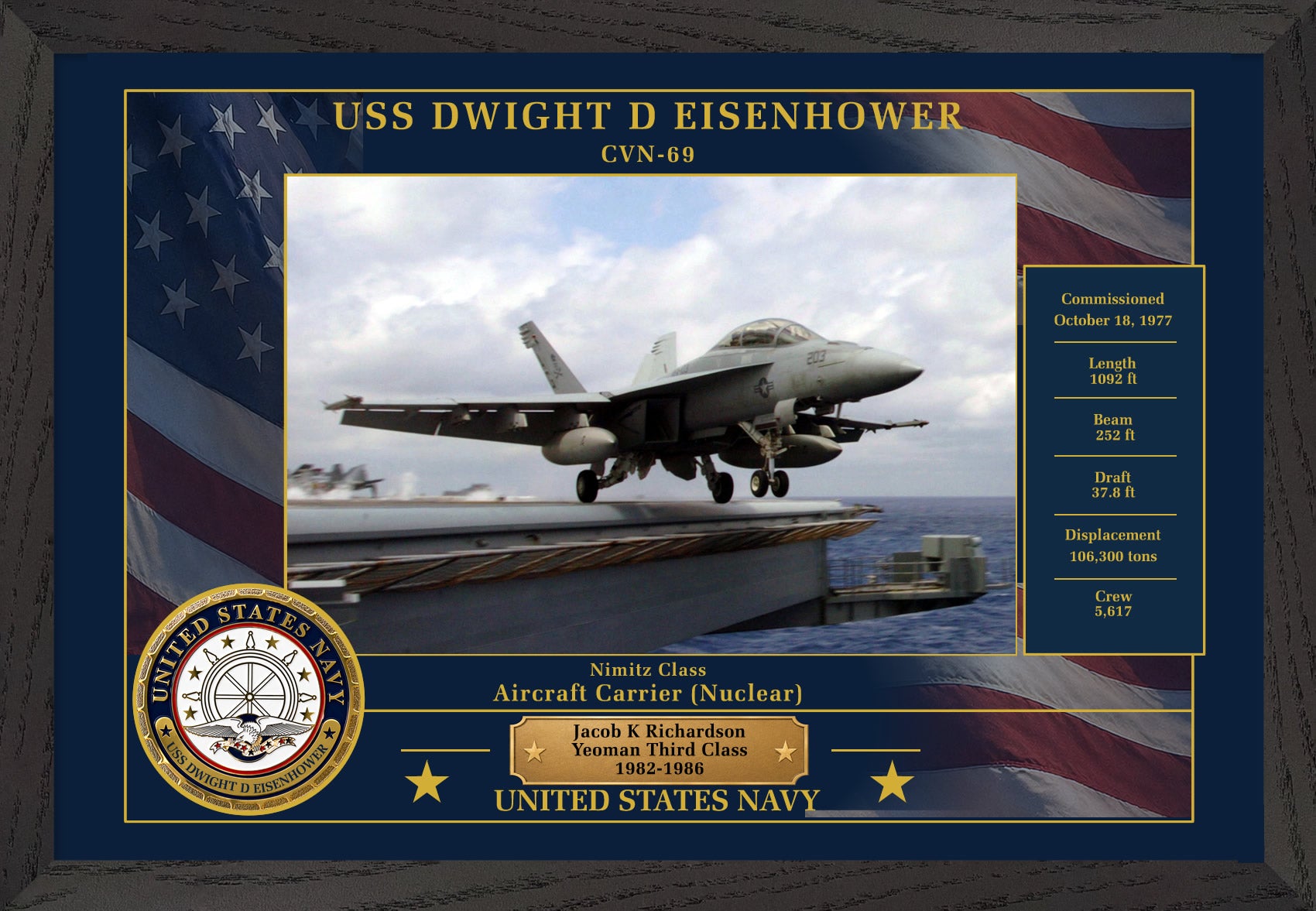 USS Dwight D Eisenhower CVN-69 Framed Patriotic Photo
