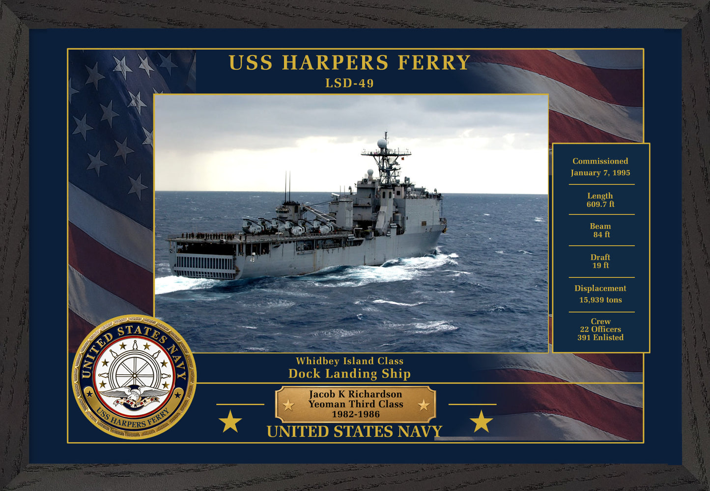USS Harpers Ferry LSD-49 Framed Patriotic Photo