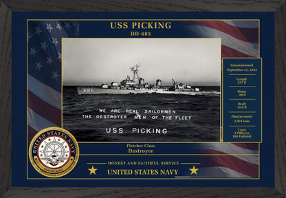 USS Picking DD-685 Framed Patriotic Photo
