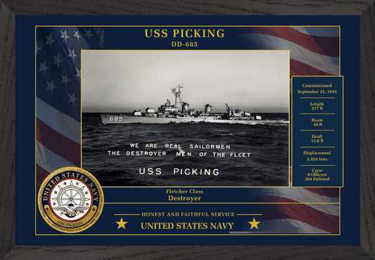 USS Picking DD-685 Framed Patriotic Photo