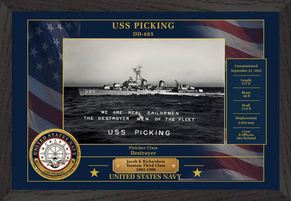 USS Picking DD-685 Framed Patriotic Photo