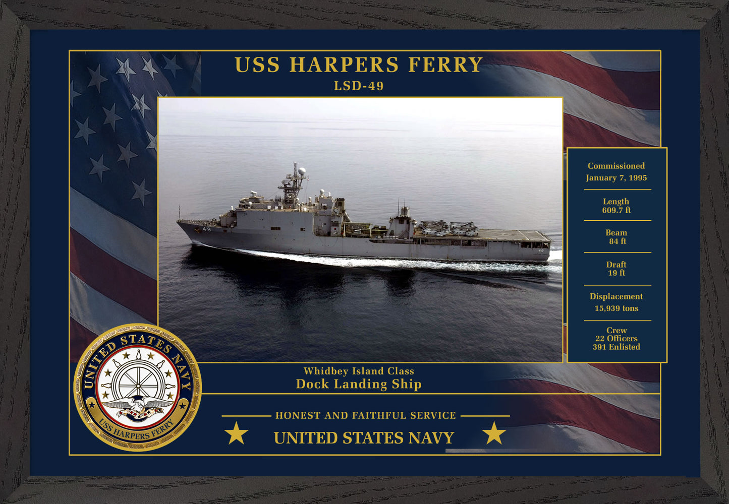 USS Harpers Ferry LSD-49 Framed Patriotic Photo