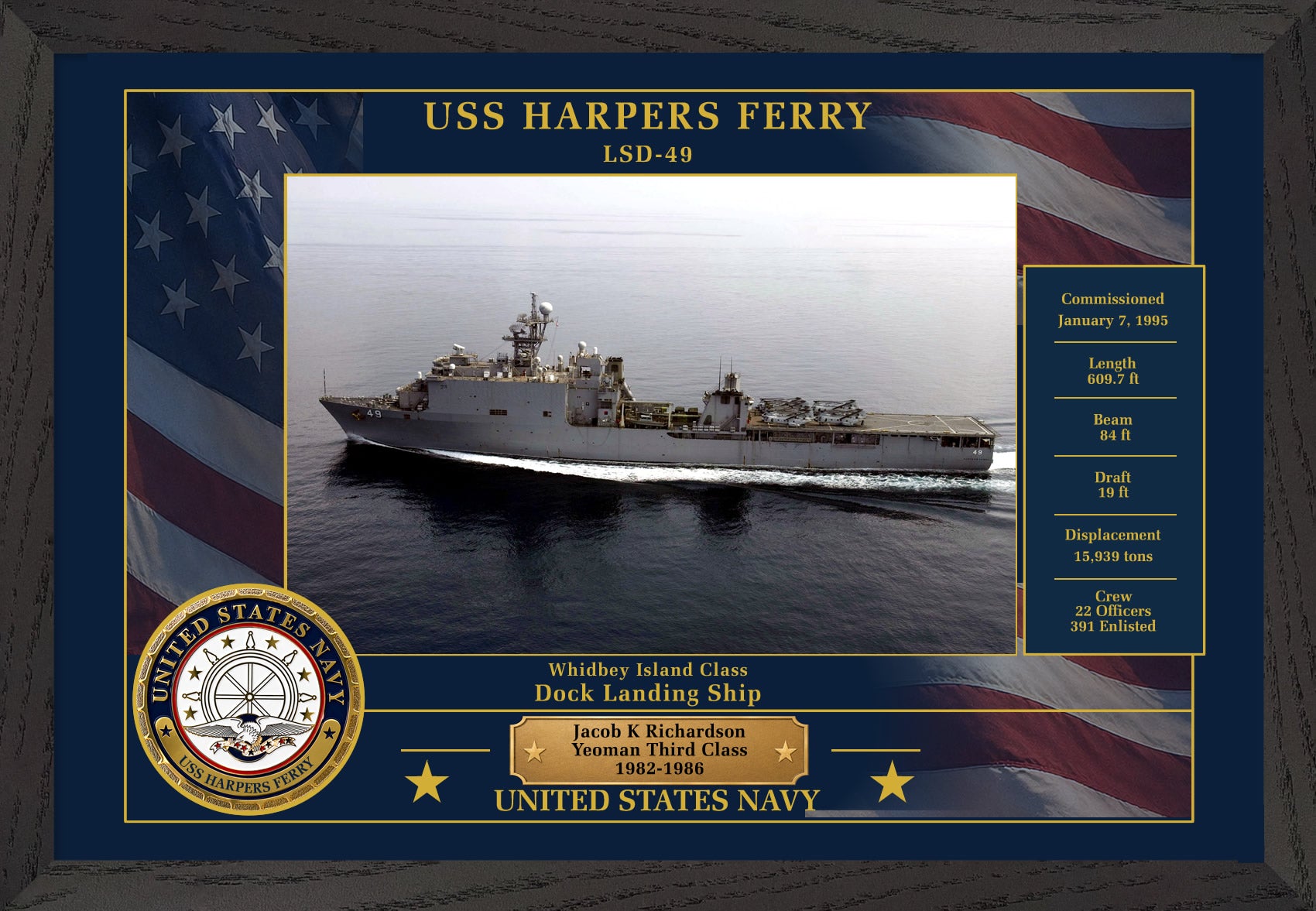 USS Harpers Ferry LSD-49 Framed Patriotic Photo