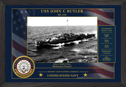USS John C Butler DE-339 Framed Patriotic Photo