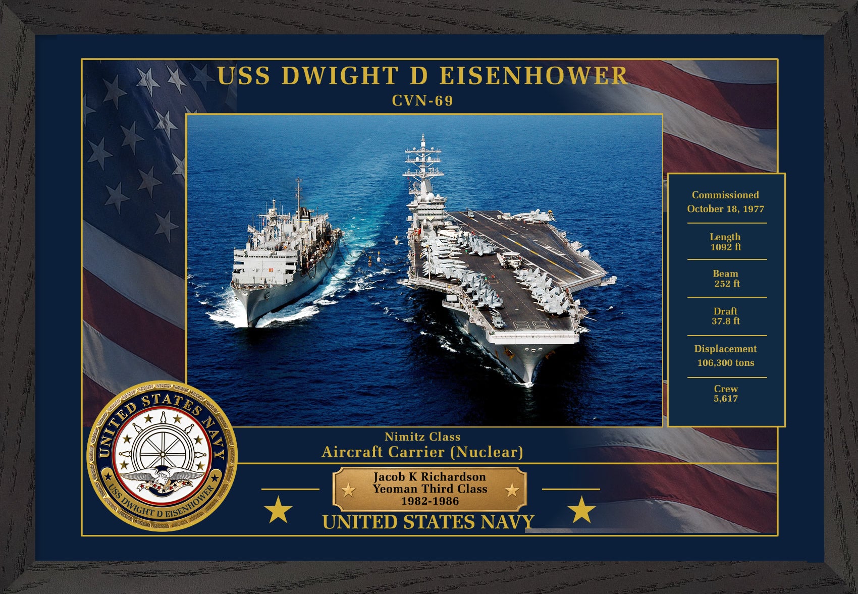 USS Dwight D Eisenhower CVN-69 Framed Patriotic Photo
