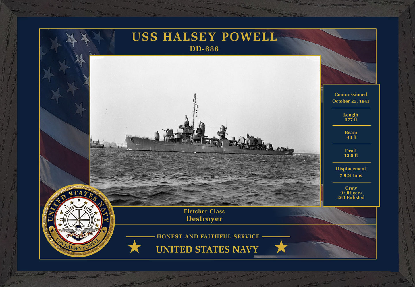 USS Halsey Powell DD-686 Framed Patriotic Photo