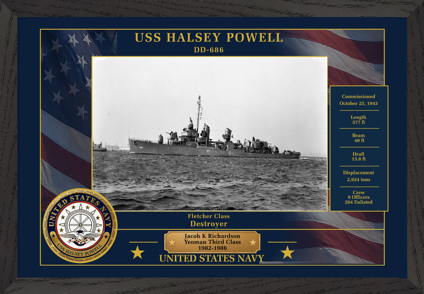 USS Halsey Powell DD-686 Framed Patriotic Photo