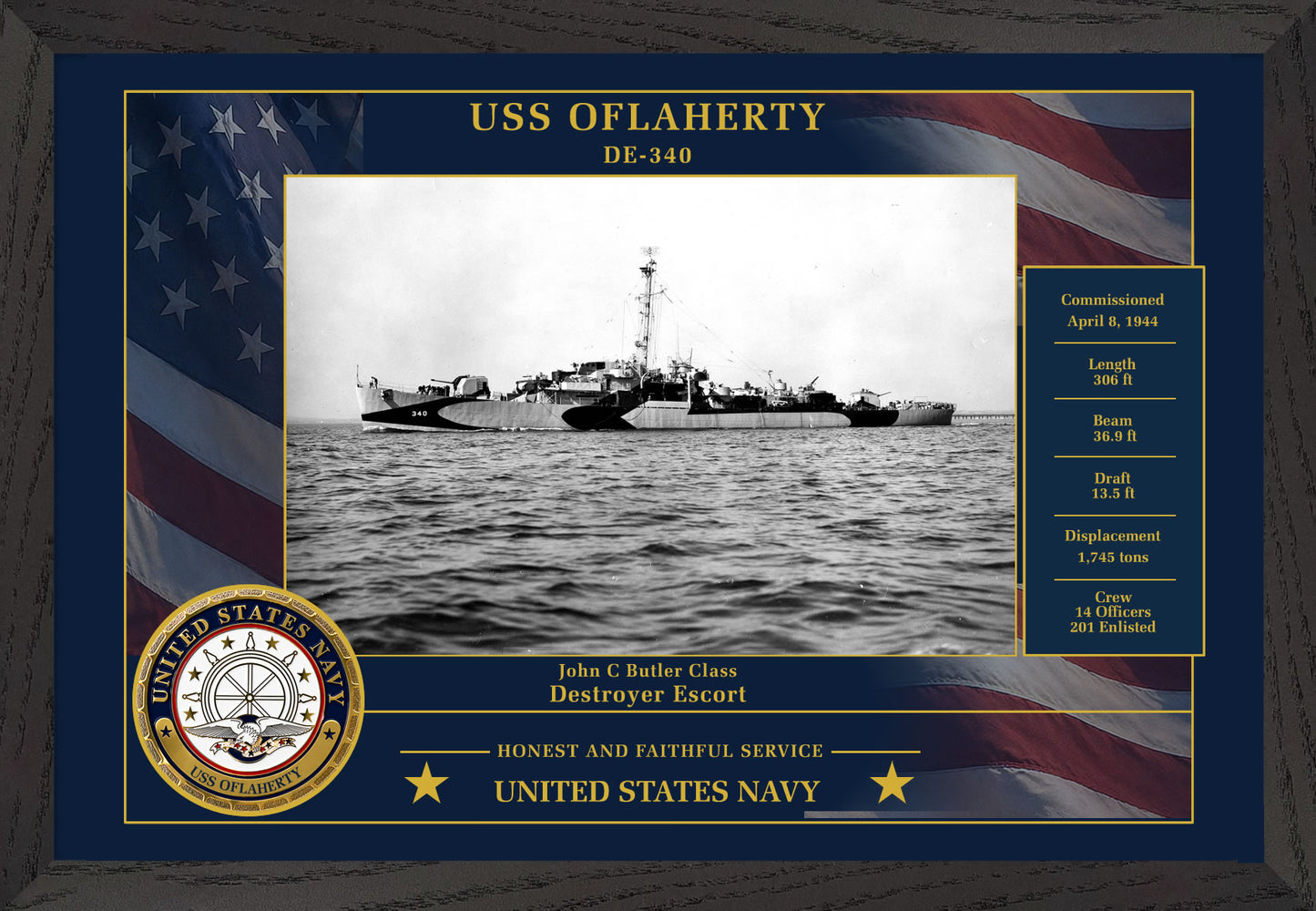 USS Oflaherty DE-340 Framed Patriotic Photo